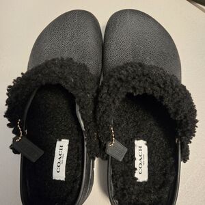 Coach Black Cozy Fur Lined Clog Slides